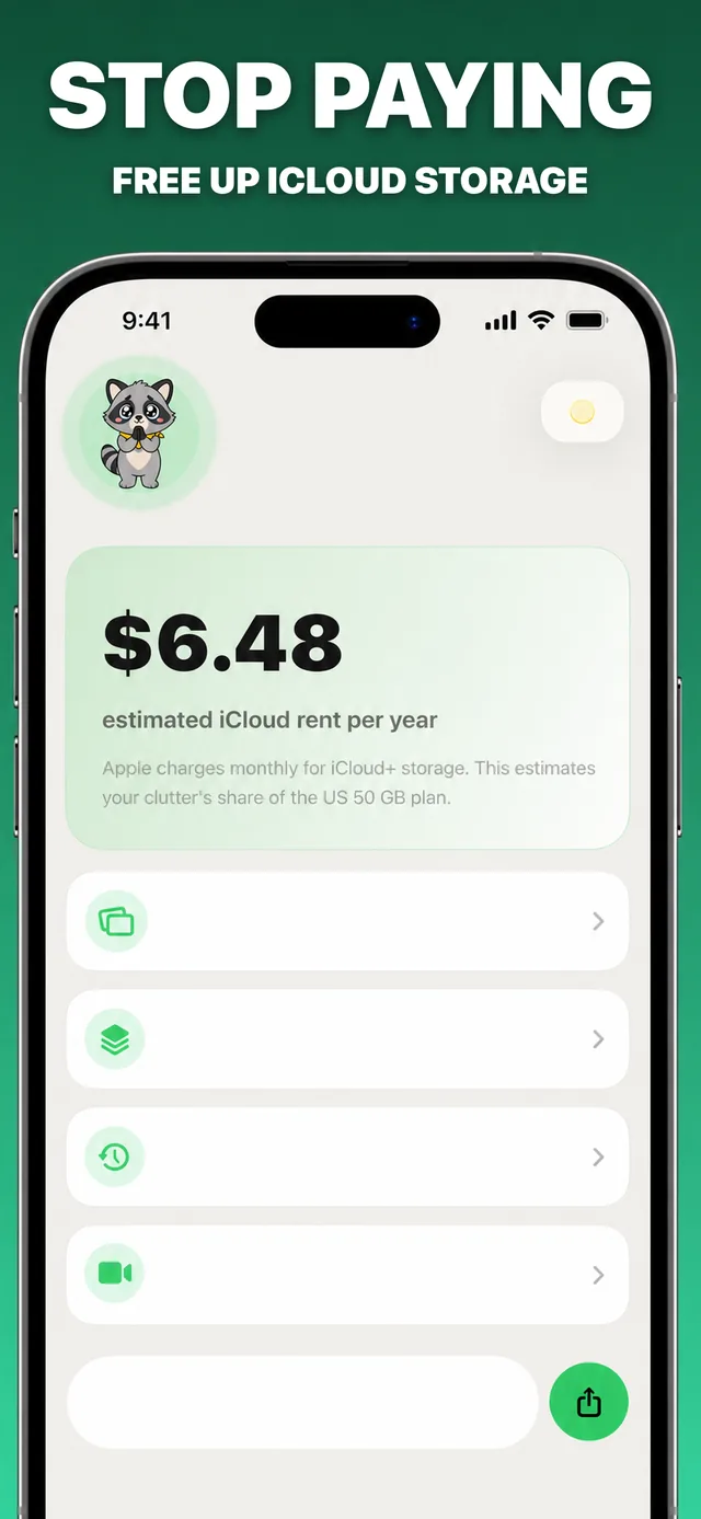 App screenshot: stop paying for iCloud storage you don't need
